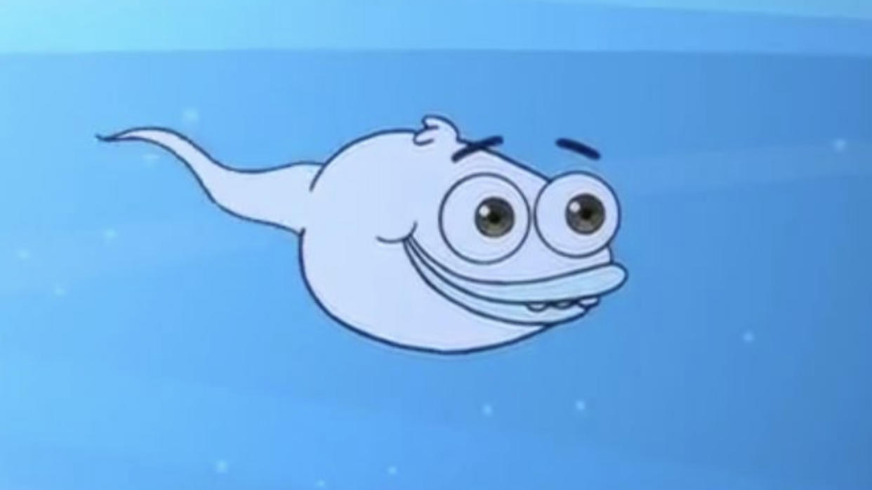  A smling sperm floating during the Big Mouth episode Ejaculation. 