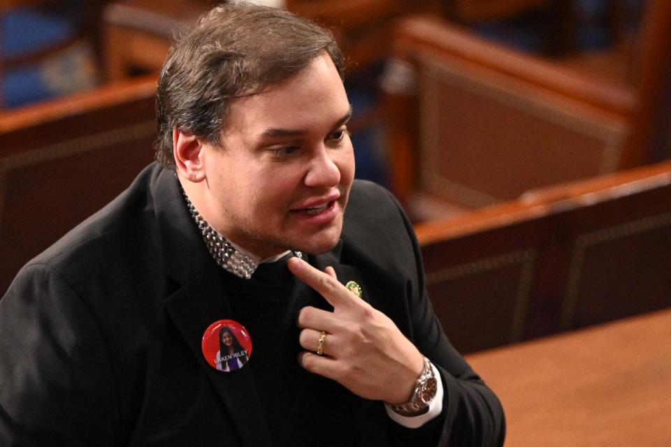 George Santos attended the 2024 State of the Union wearing a Laken Riley pin (AFP via Getty Images)