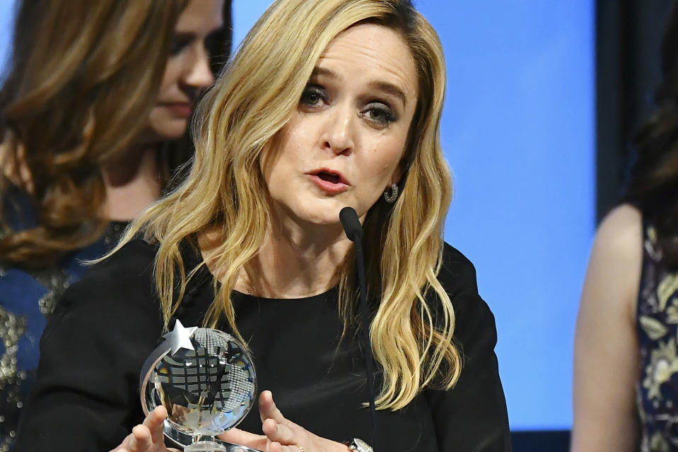 Samantha Bee accepts an award at the Television Academy Honors on Thursday in Los Angeles. (Photo: Dan Steinberg/Invision for the Television Academy/AP)