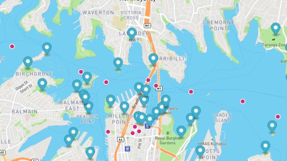 A map showing vantage points in Sydney. Picture: Supplied