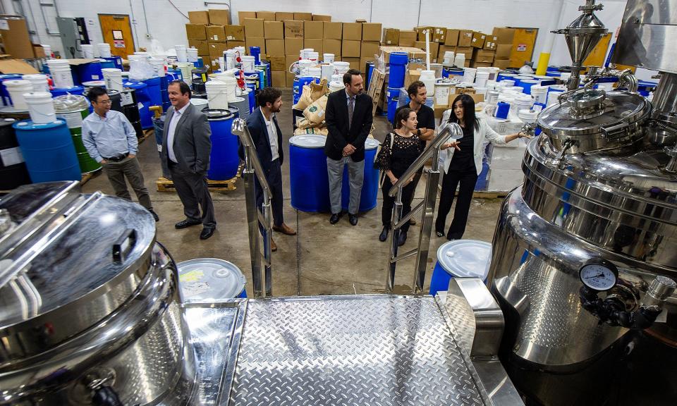 Visiting the Compounding room during a tour of Fairy Gene in Bristol, a manufacturing company of cosmetics and skincare products, Tuesday, Sept. 6, 2022.