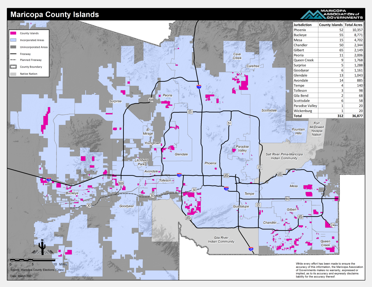 There are more than 300 county islands in Maricopa County.