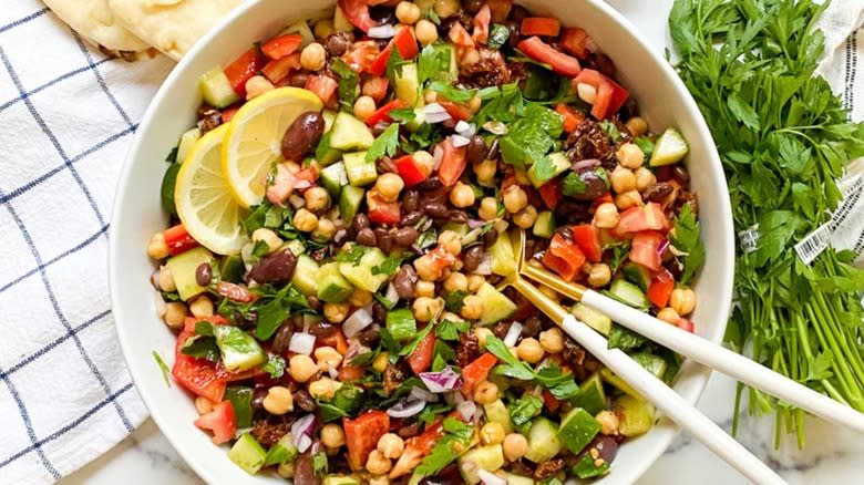 balela salad in white bowl