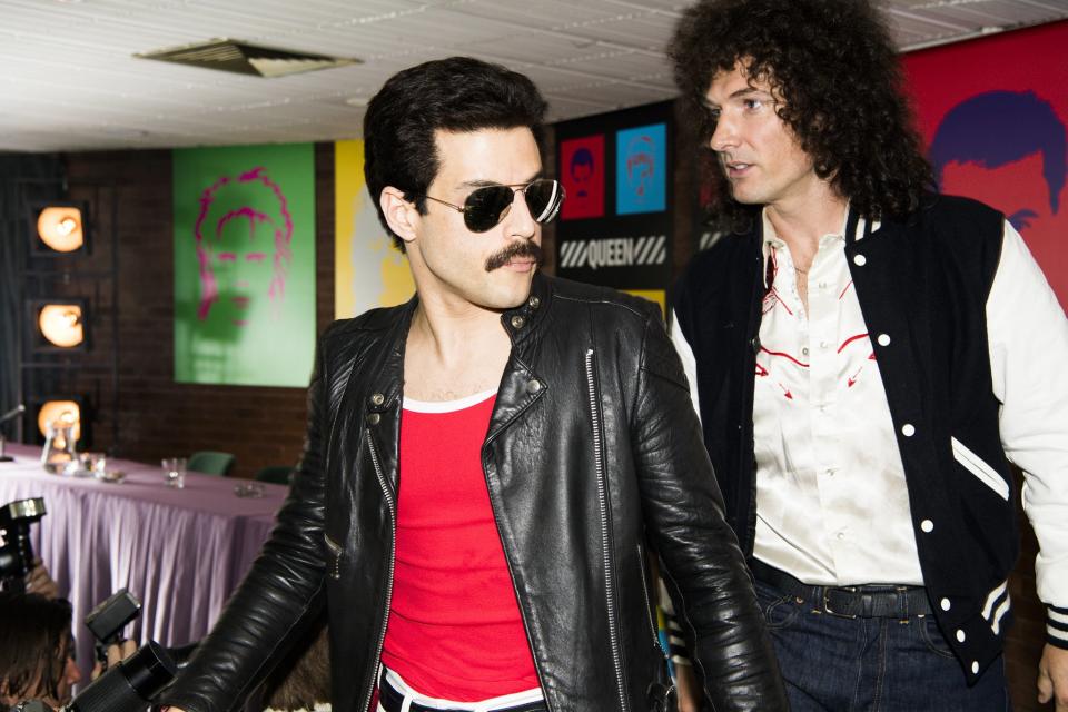 Rami Malek as Freddie Mercury, with Gwilym Lee as Brian May (Credit: Fox)