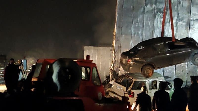 A view of a scene after a large gas cylinder exploded in a residential area in the northern Iraqi city of Sulaimaniya