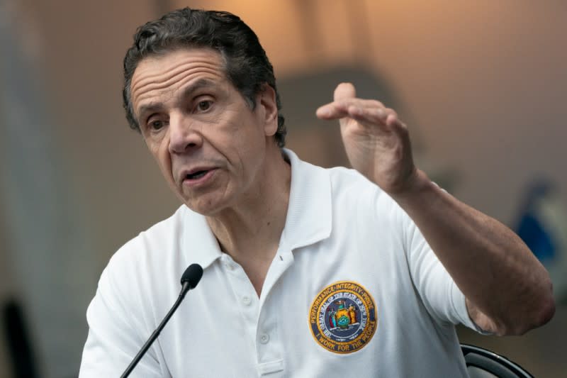 New York Governor Andrew Cuomo speaks during a news conference at the Javits Center in New York