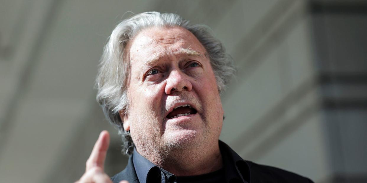 A head and shoulders view of Steve Bannon outside of the E. Barrett Prettyman U.S. Courthouse on June 15, 2022 in Washington, DC.