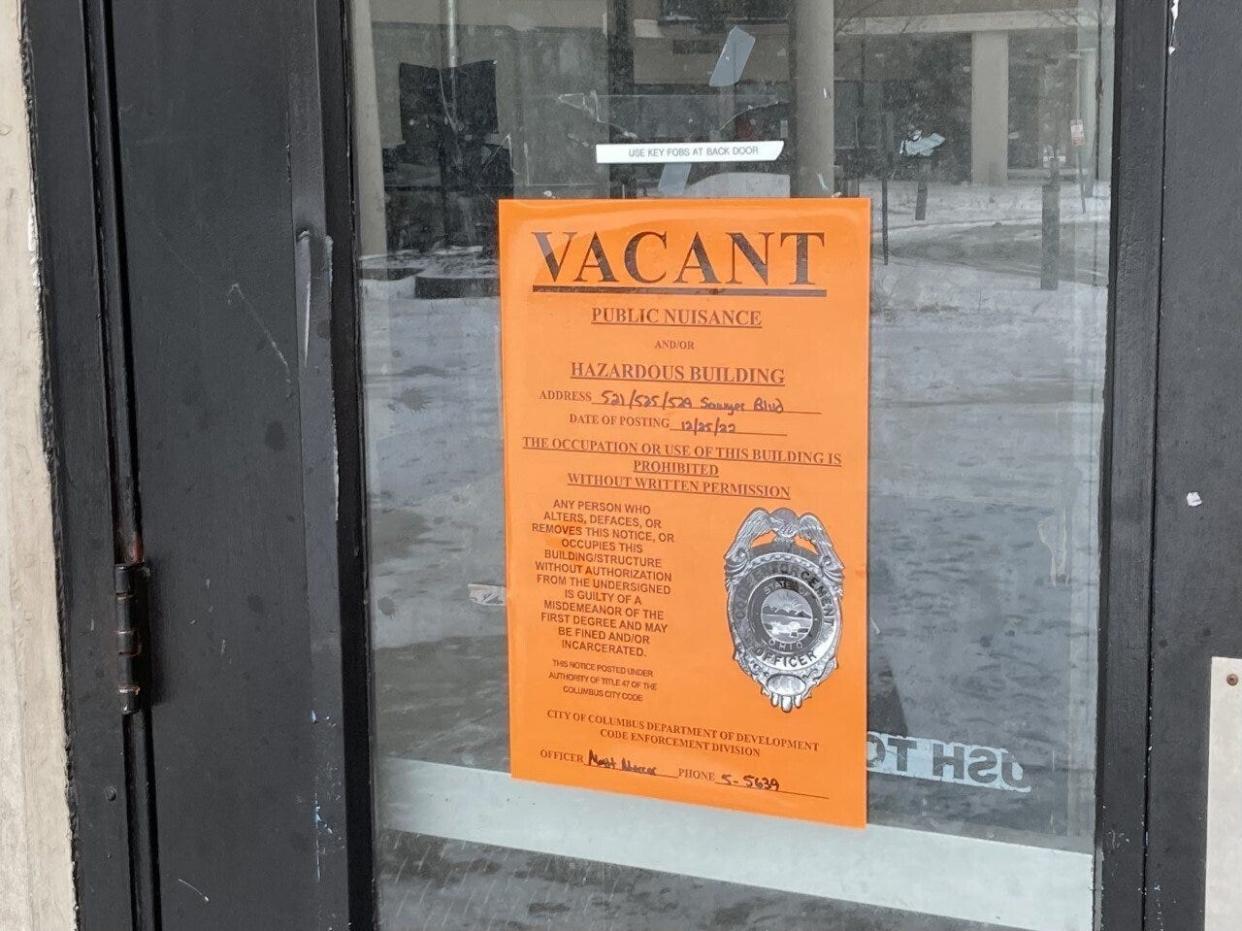 December 27, 2022: A city vacant placard was placed on the front doors of the Latitude Five25 apartments on the Near East Side after water lines burst Christmas Day, forcing officials to evacuate residents from the two towers. This photo ran with an article on the contempt action that was filed due to flooding.