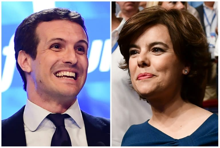 Casado and his rival for the top PP job, Soraya Saenz de Santamaria