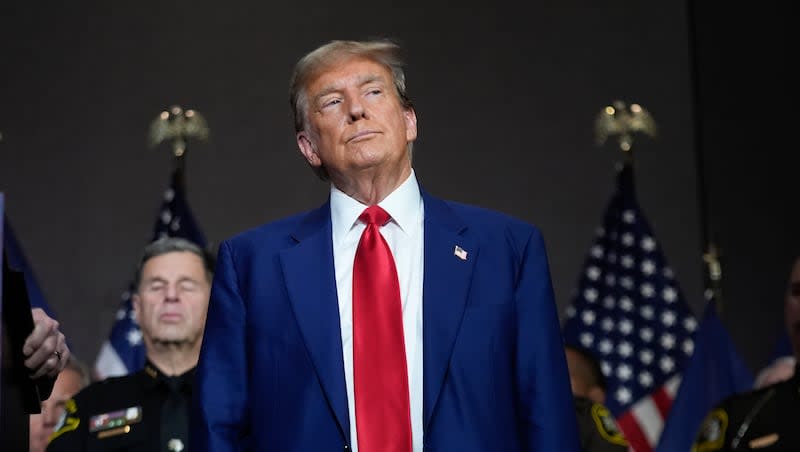 Republican presidential candidate former President Donald Trump speaks at a campaign event in Grand Rapids, Mich., Tuesday, April 2, 2024.