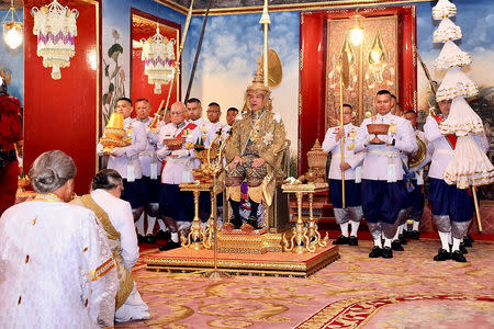 Thailand's King Maha Vajiralongkorn is crowned during his coronation inside the Grand Palace in Bangkok, Thailand, May 4, 2019. The Committee on Public Relations of the Coronation of King Rama X/Handout via REUTERS