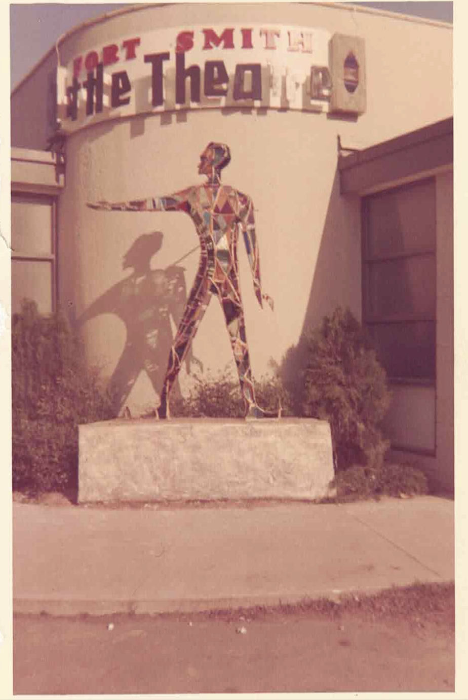 The Harlequin Man stands outside the Fort Smith Little Theatre at its North O Street location. The sculpture made the move to the North 6th Street building in the 1980s where it still stands.