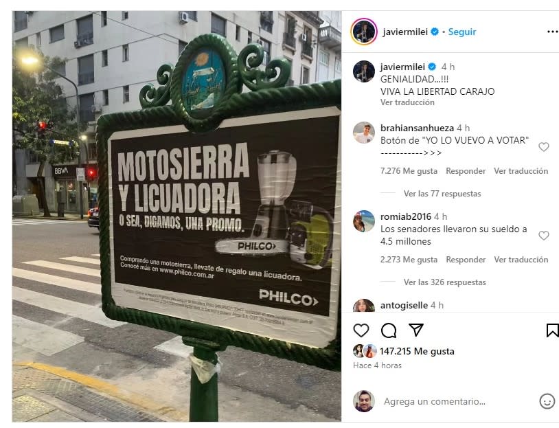 Milei celebró la ocurrencia de la publicidad