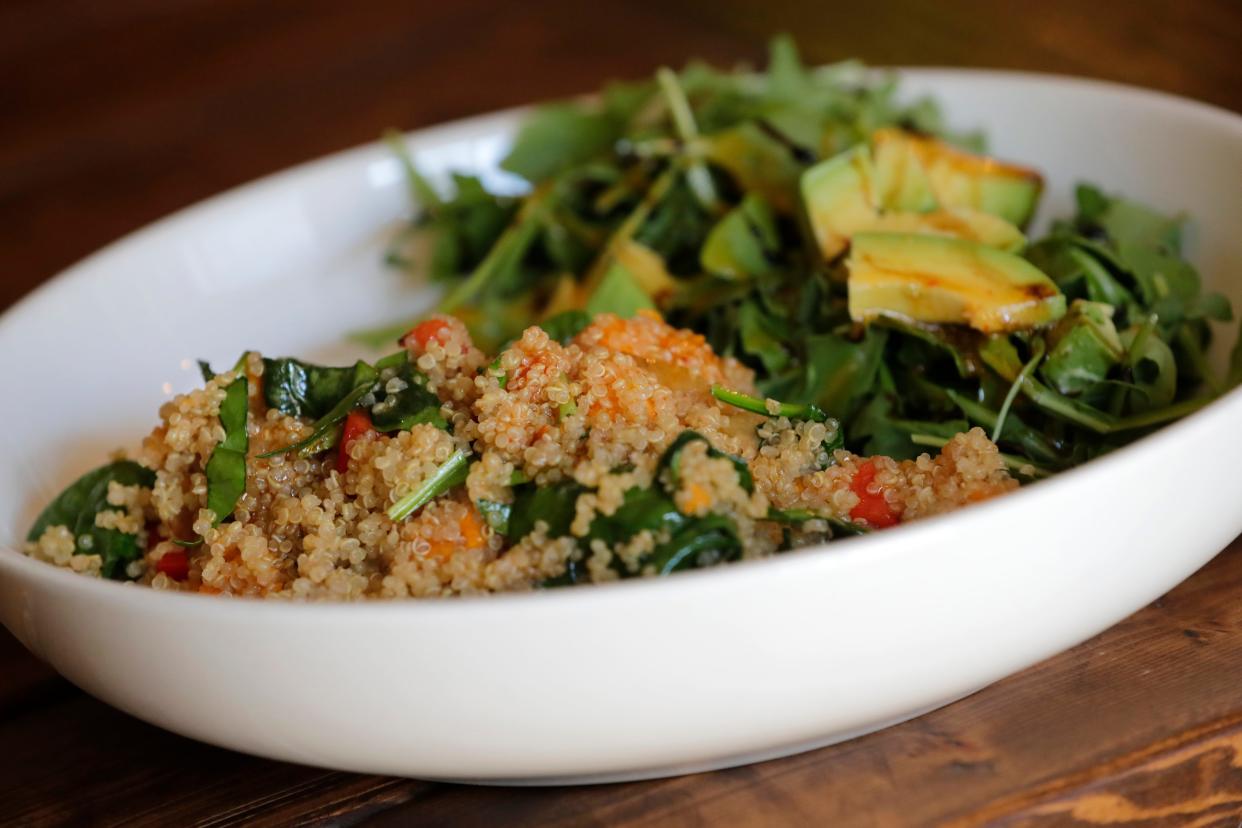 The Quino Bowl dish is available at Author’s Kitchen and Bar Thursday April 25, 2024, in Appleton, Wisconsin. The Quino Bowl is vegan and gluten free. It’s made with sweet potato, carmelized onions, red peppers, arugula, avacado and a maple chile glaze.
Dan Powers/USA TODAY NETWORK-Wisconsin.