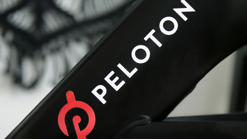 A Peloton logo is seen on the company’s stationary bicycle on Nov. 19, 2019, in San Francisco, Calif. Peloton is recalling more than 2 million of its exercise bikes because the bike’s seat post can break during use, posing fall and injury hazards.
