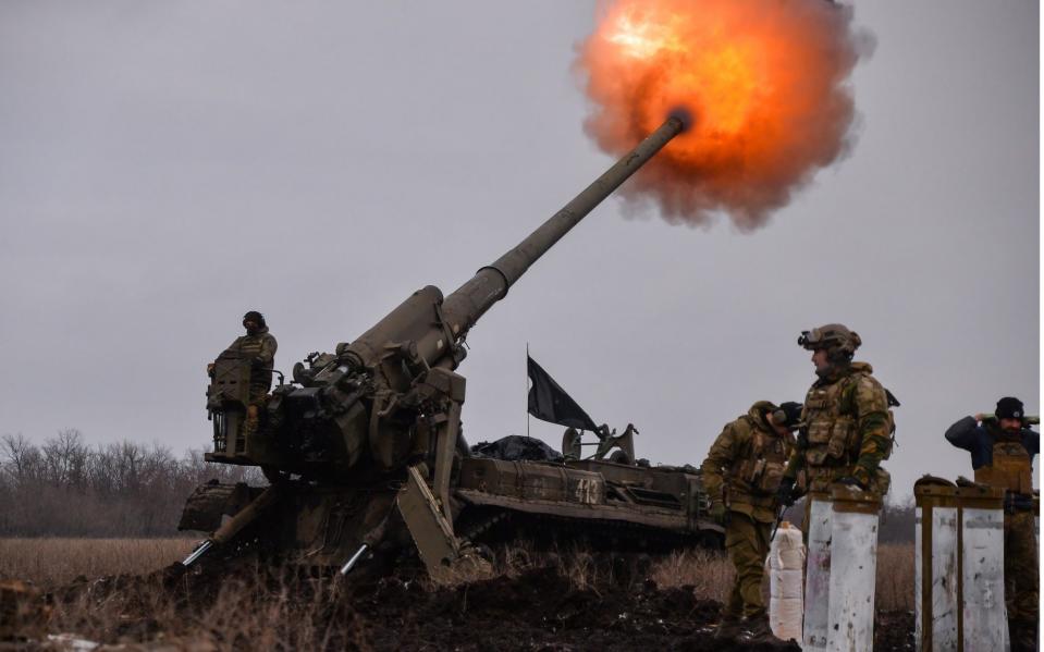 Ukrainian artillery teams fire Pions toward Russian positions in Bakhmut. - Madeleine Kelly/SOPA Images/Shutterstock/Shutterstock