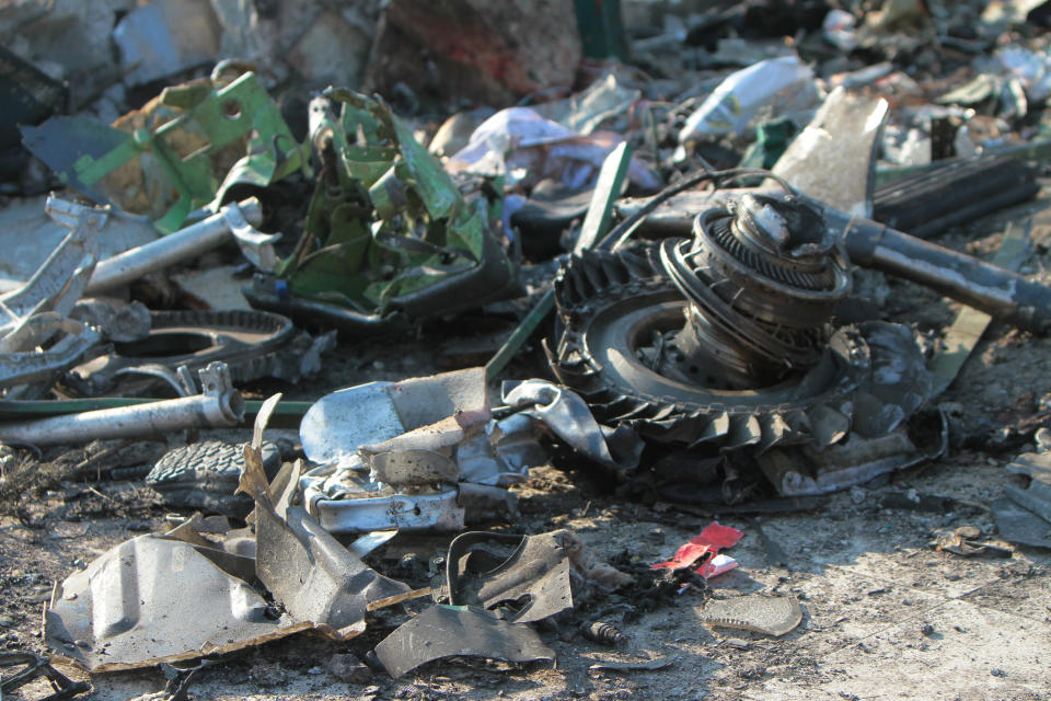 Debris from crashed Ukrainian airliner that went down after take-off from Tehran in Iran.
