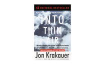 <p>Another book to keep you captivated while on your trip is Jon Krakauer’s <em>Into Thin Air</em>. It’s a 332-page first-hand account of the catastrophic Everest expedition that left eight dead in May of 1996. Krakauer, a journalist and veteran climber, was on the trip and dives into the events that transpired that day.</p> <p><strong>To buy:</strong> <a rel="nofollow noopener" href="https://www.amazon.com/Into-Thin-Air-Personal-Disaster/dp/0385494785" target="_blank" data-ylk="slk:amazon.com;elm:context_link;itc:0;sec:content-canvas" class="link ">amazon.com</a>; $10</p>