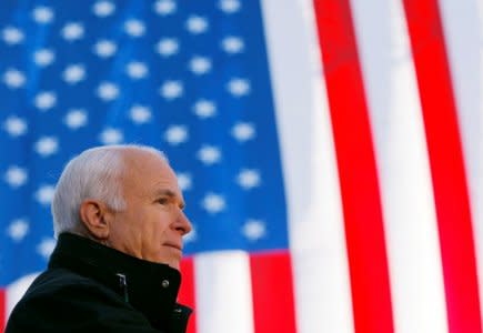 FILE PHOTO: U.S. Republican presidential nominee Senator John McCain (R-AZ) speaks at a campaign rally in Defiance, Ohio October 30, 2008.  REUTERS/Brian Snyder/File Photo