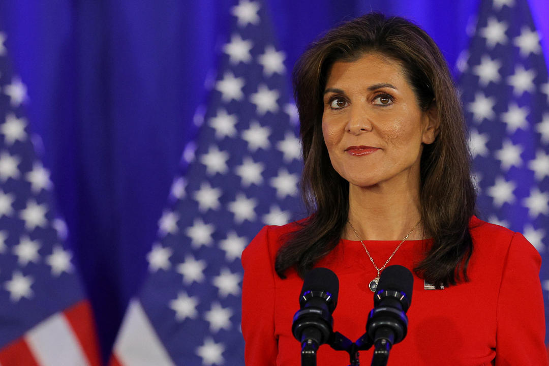 Nikki Haley speaks as she announces she is suspending her campaign, in Charleston, South Carolina on March 6, 2024. (Brian Snyder/Reuters)