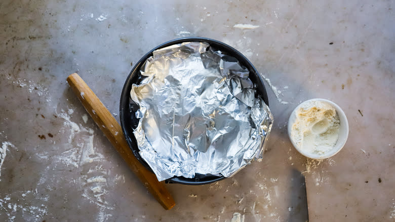 vegetable tarte tatin with foil