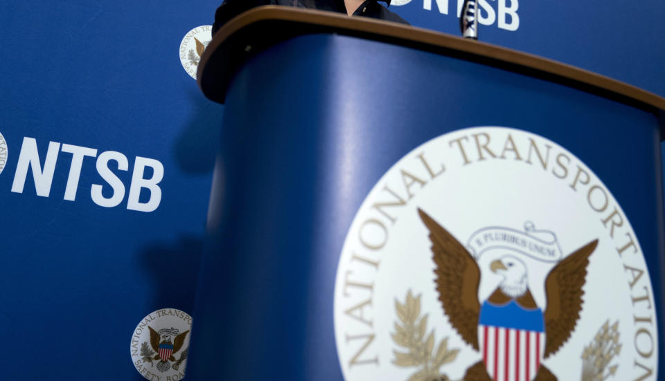 FILE - National Transportation Safety Board Member Bella Dinh-Zarr speaks during a news conference at the National Transportation Safety Board headquarters in Washington, Dec. 18, 2017. Federal investigators said Thursday, March 16, 2023, that an air traffic controller cleared a plane to take off from Sarasota, Fla., while an American Airlines jet was making its final approach to the same runway last month, leading the American pilots to abandon their landing. (AP Photo/Andrew Harnik, File)