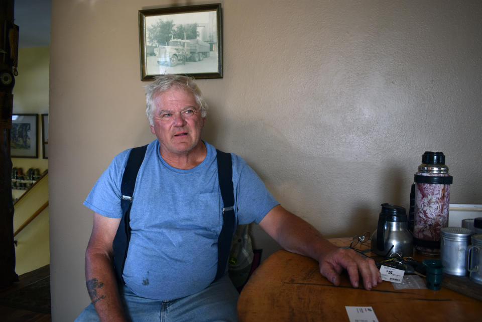 David Saylor, whose then-stepson has confessed to the 1998 murder an 18-year-old Montana video store clerk, speaks about the case Wednesday, Aug. 21, 2019 at his home in Laurel, Mont. Saylor says he told investigators in the aftermath of the murder that stepson Zachary David O’Neill had been at The Movie Store minutes before Miranda Fenner was killed. (AP Photo/Matthew Brown)