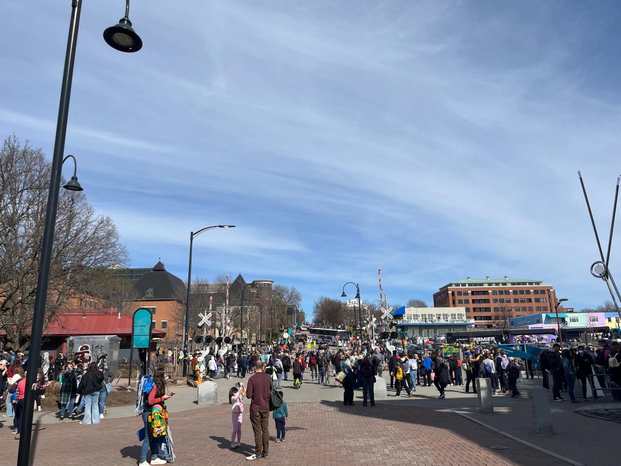 Crowded street in front of the Echo center in Burlington VT