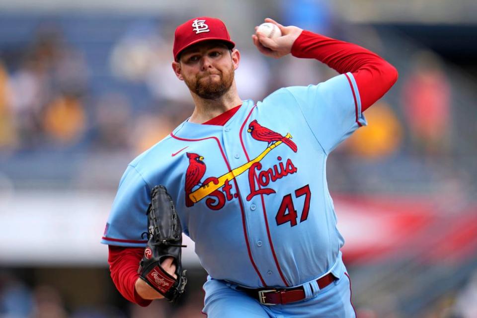 St. Louis Cardinals starting pitcher Jordan Montgomery delivers during the first inning against the Pittsburgh Pirates in Pittsburgh on Saturday, June 3. Montgomery likely will be a highly sought after piece at the MLB trade deadline.