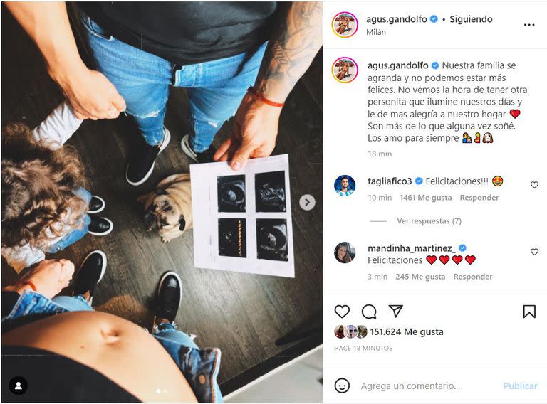 El posteo de Agustina Gandolfo y Lautaro Martínez por la llegada de su segundo hijo
Foto: captura de pantalla