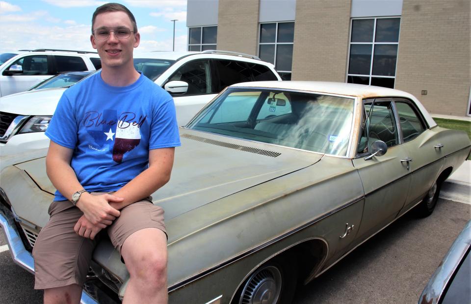 Duncan Lucas, with his Impala that, he said, needs exterior work but can motor on the highway. He graduates Saturday from ATEMS as the sixth-ranking senior in the Class of 2023. May 19 2023