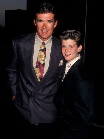 <p>Ron Galella/Ron Galella Collection/Getty</p> Alan Thicke and son Robin Thicke attending "ABC TV Convention" on June 14, 1990.