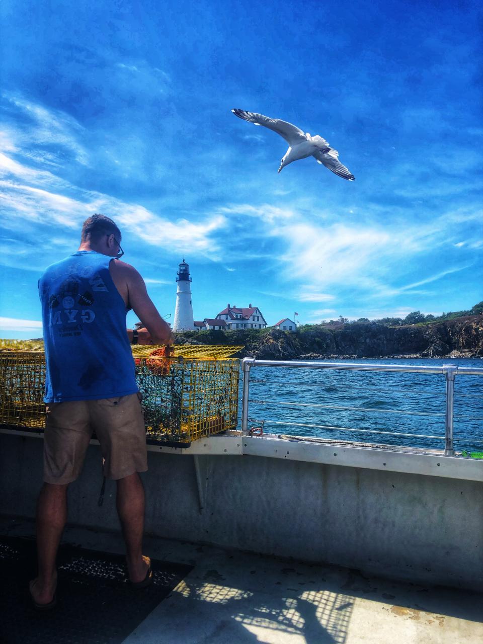 Learn how to catch lobster in a lobster pot and take in the sights around the Portland Harbor. (Erica Chayes Wida)