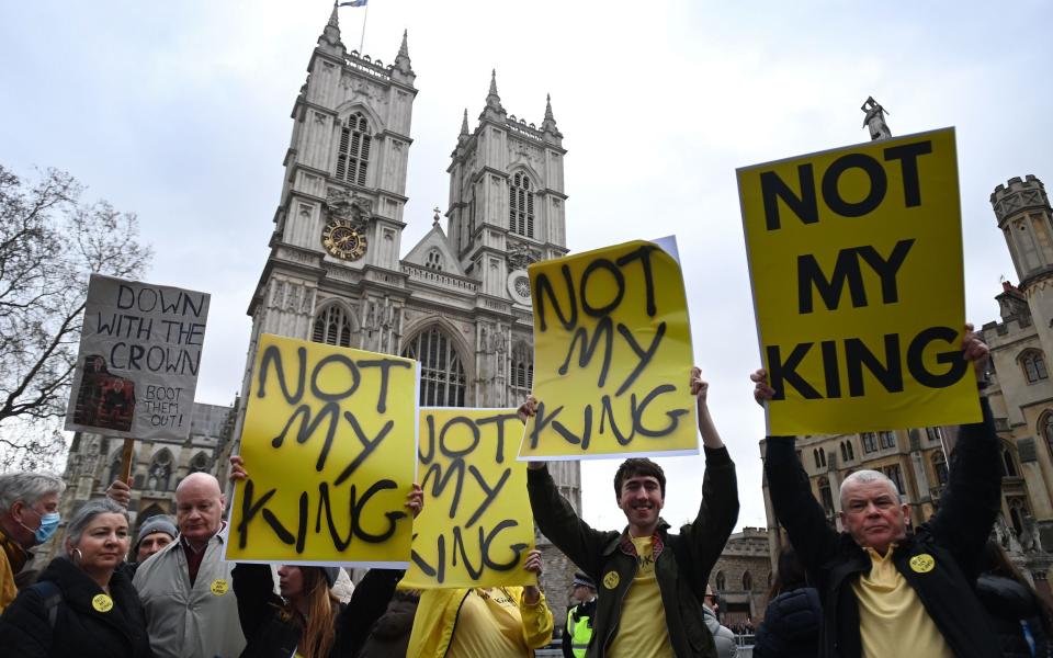  Anti-monarchy demonstrators protest during Commonwealth Day - ANDY RAIN/EPA-EFE/Shutterstock