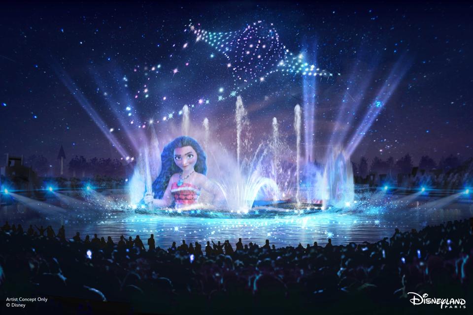 An all-new lake show featuring fountains, drones, lasers and music will come to Disney Adventure World at Disneyland Paris in 2026. (Disney Parks)