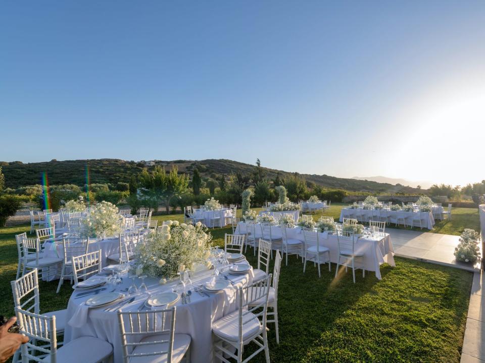 An outdoor wedding reception.