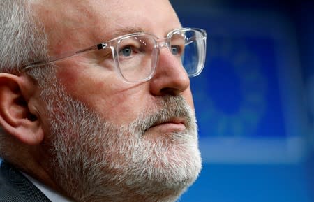 European Commission First Vice-President Frans Timmermans addresses a news conference during a European Union's General Affairs Council in Brussels