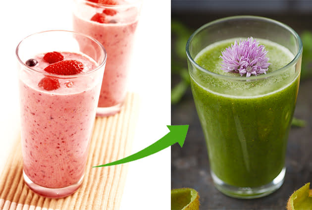 <b>SWAP: Fruit smoothies for green juices</b><br><br>Fruit, while very good for you, is high in sugars. Eaten whole, the fibre slows them down, but in smoothies, this has mostly been removed and they can give you a sugar hit similar to a biscuit. <br><br>"Put more vegetables into your juices. Kale, celery and carrot are ideal and much better for you than a sweet-packed berry smoothie," suggests Vicki.