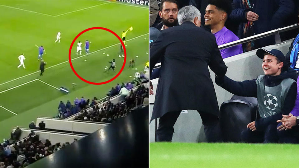 A ball boy for Tottenham stole the show in Spurs' Champions League win over Olympiacos.