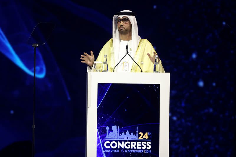 FILE PHOTO: Sultan Ahmed Al Jaber, UAE Minister of State and the Abu Dhabi National Oil Company (ADNOC) Group CEO, speaks at the 24th World Energy Congress in Abu Dhabi