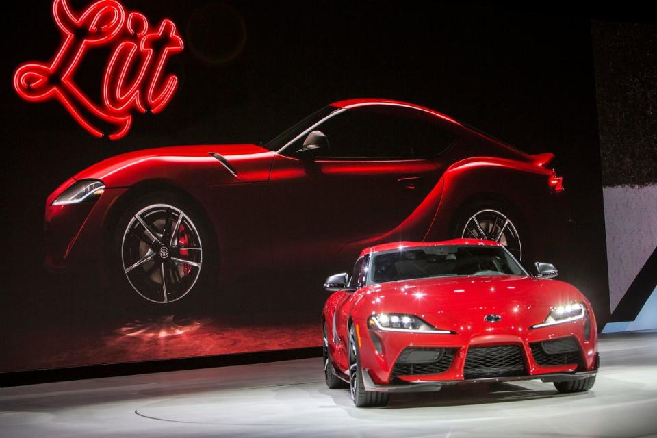 Toyota unveils the 2020 GR Supra during the 2019 North American International Auto Show held at Cobo Center in downtown Detroit on Monday, Jan. 14, 2019.