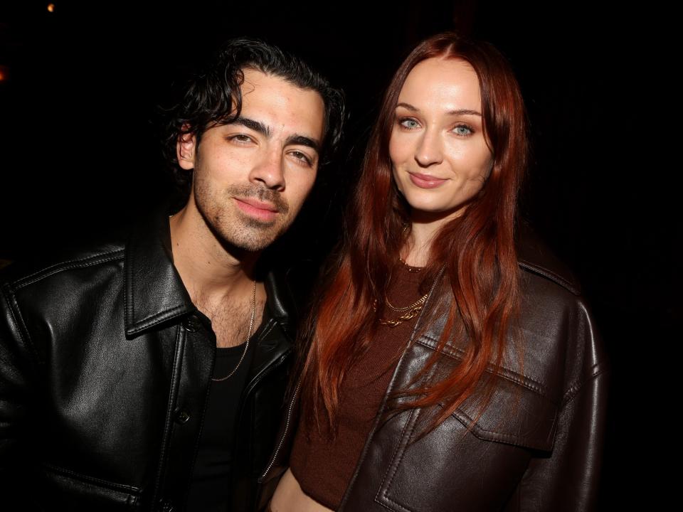 Joe Jonas and Sophie Turner pose at the opening night of the play "Topdog/Underdog" on Broadway at The Golden Theater on October 20, 2022 in New York City.