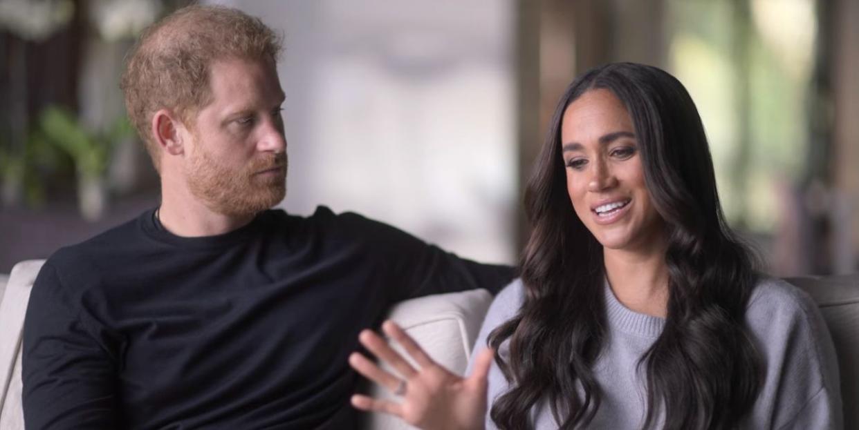 prince harry and meghan markle during an interview for netflix docuseries