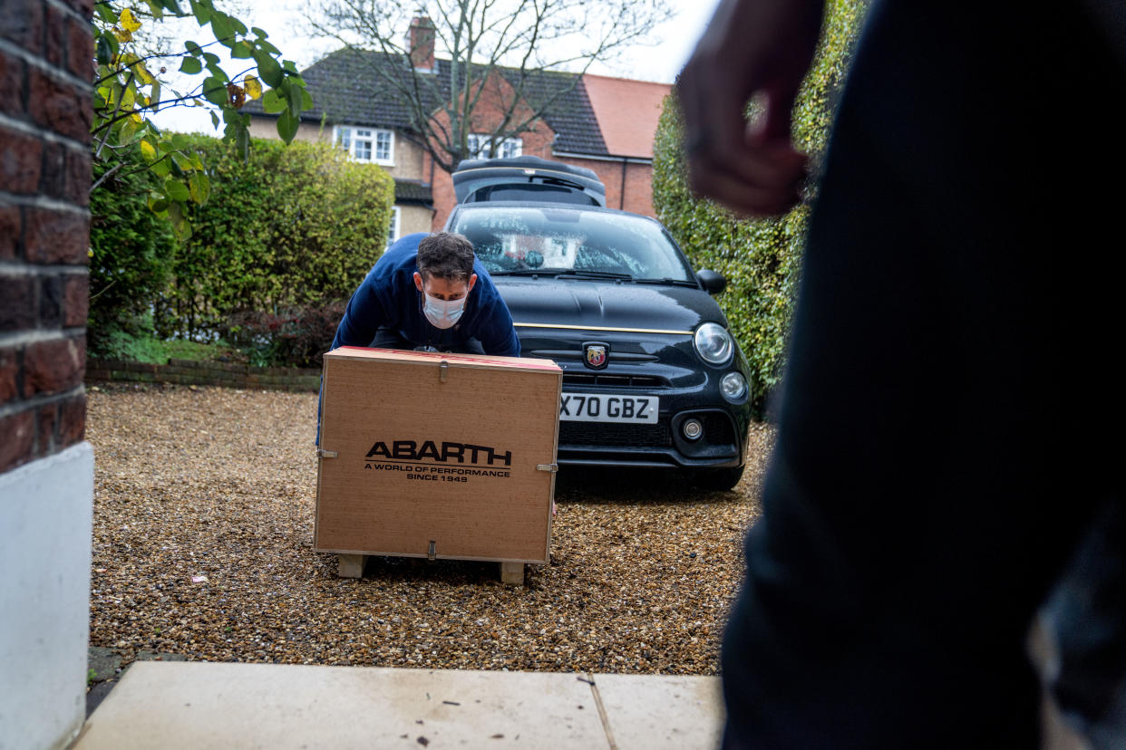 The crate is delivered with social distancing measures in place