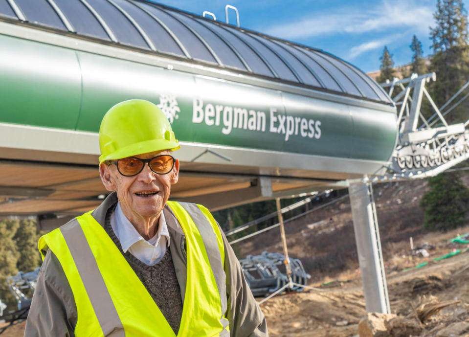 Bill Bergman smiles in front of his namesake lift.<p>Keystone Resort/Sarah McLear</p>