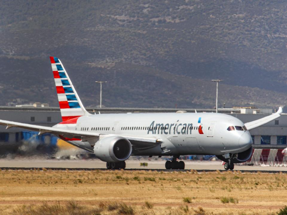 American Airlines Boeing 787 Dreamliner taxiing at Athens International airport.