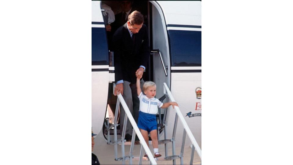 Prince William Arriving With Prince Charles At Aberdeen Airport For His Holiday At Balmoral Castle In Scotland in 1984