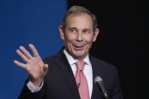  U.S. Rep. John Curtis speaks during the Utah Senate primary debate for Republican contenders battling to win the seat of retiring U.S. Sen. Mitt Romney Monday, June 10, 2024, in Salt Lake City. (Pool photo by Rick Bowmer/AP)