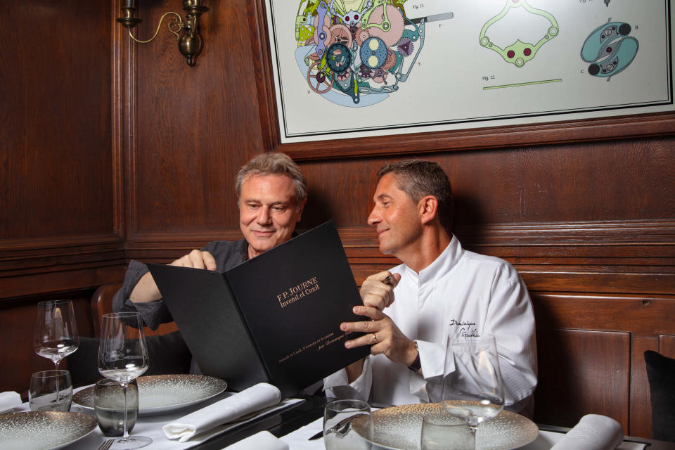 Francois Paul Journe and Dominique Gauthier at the F.P.Journe Le Restaurant