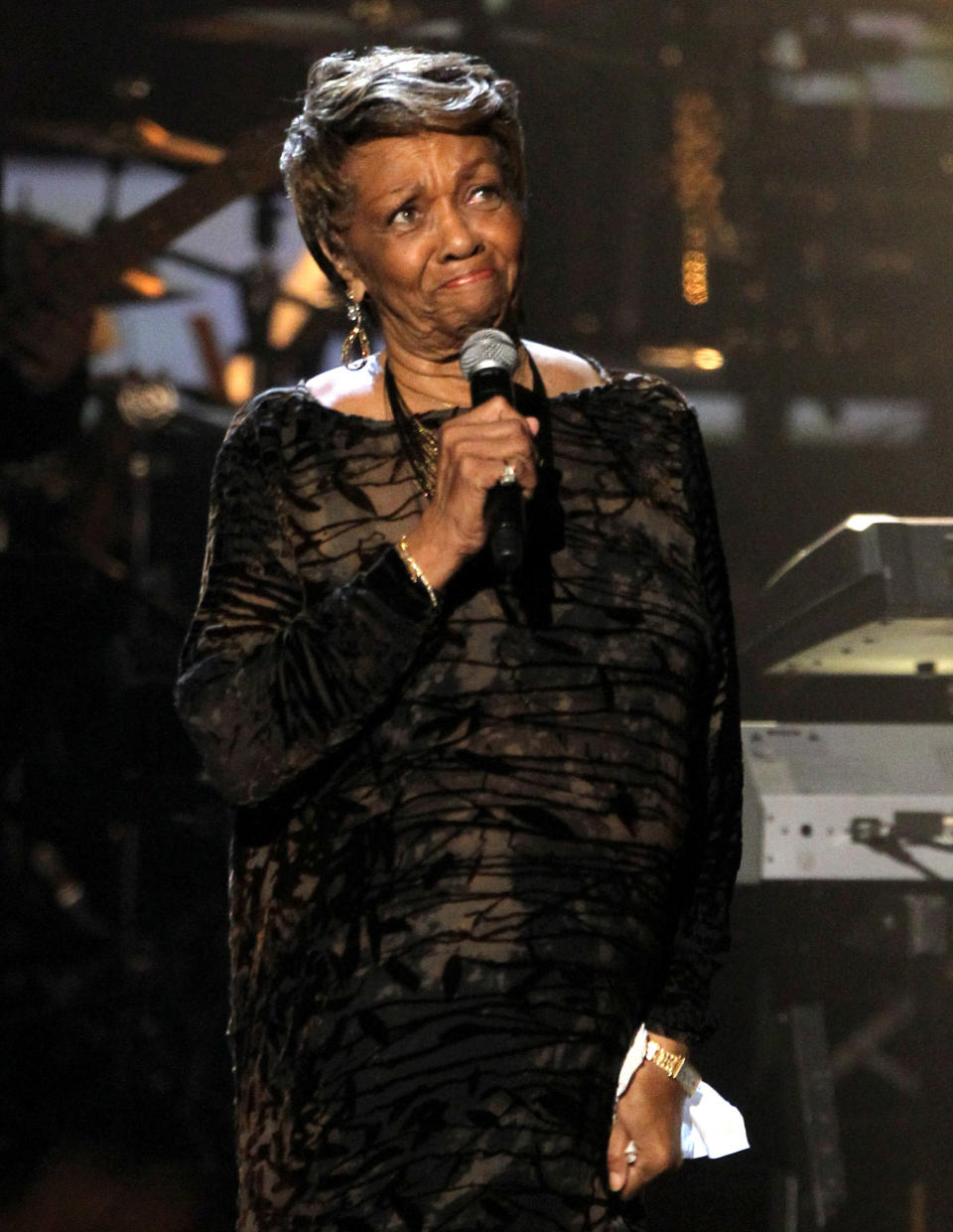 Cissy Houston pauses as she performs during the in memoriam to her daughter Whitney Houston at the BET Awards on Sunday, July 1, 2012, in Los Angeles. (Photo by Matt Sayles/Invision/AP)